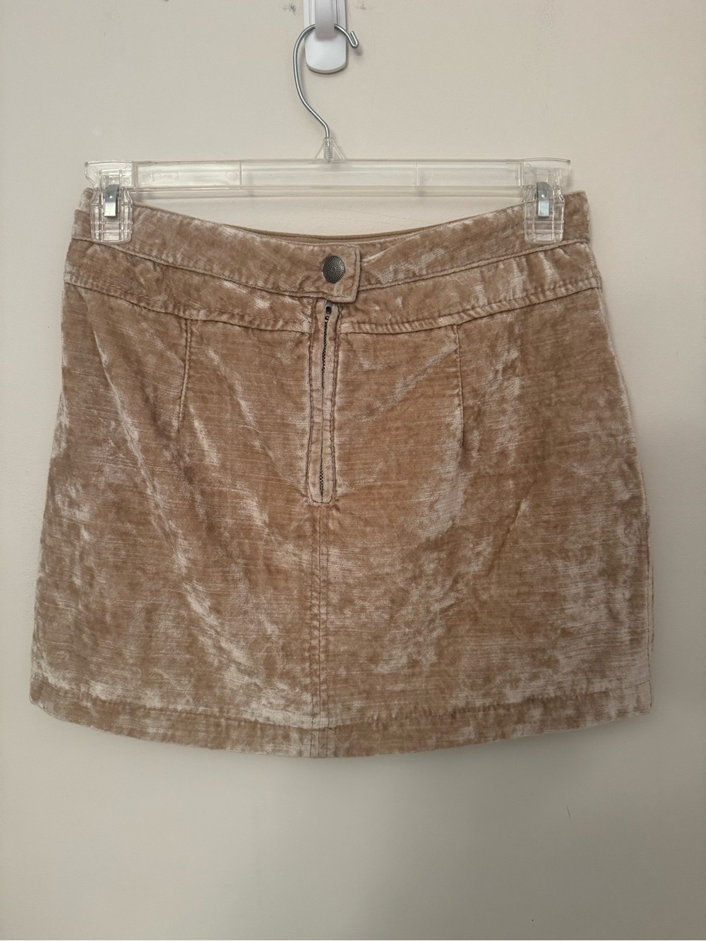Free People Dust To Dust Velvet Mini Skirt Womens Size 8 Tan Zip Pocket Boho - Picture 3 of 7